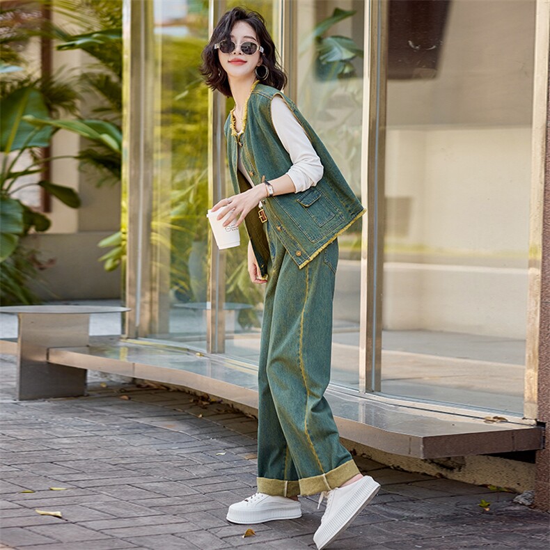 早春牛仔套装裤女2025春秋新款时髦洋气减龄马甲穿搭一整套两件套，女装套装/套裙，苗苗