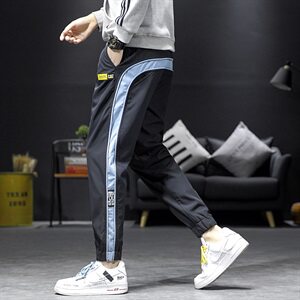 主推差价大2021春1新款男士大码条纹运动裤休闲裤束脚裤图片