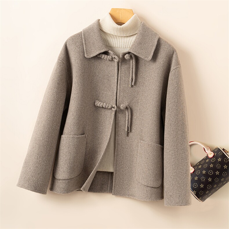 双面呢羊大衣女短款2025秋冬新款修身显瘦小个子毛呢外套女羊毛，女装双面呢大衣，优远毛呢大衣
