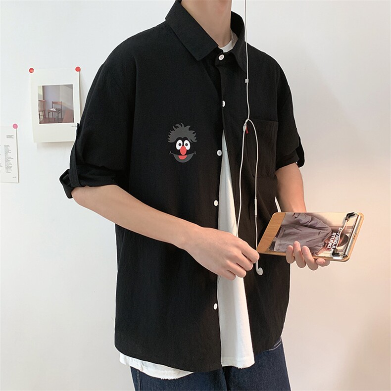 薄款潮流男士卡通印花5分袖衬衫棉短袖大码花衬衣CS32,男装衬衫,电商A020