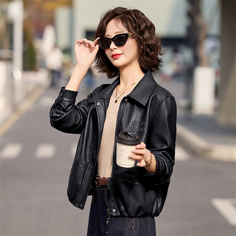 海宁皮衣外套女短款2025年新款春秋时尚宽松小个子绵羊皮夹克上衣,女装皮衣,臻衣坊