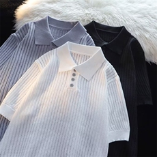 针织凉感短袖Polo衫男士新款夏季韩版宽松纯色镂空翻领T恤衫，男装Polo衫，星座1013