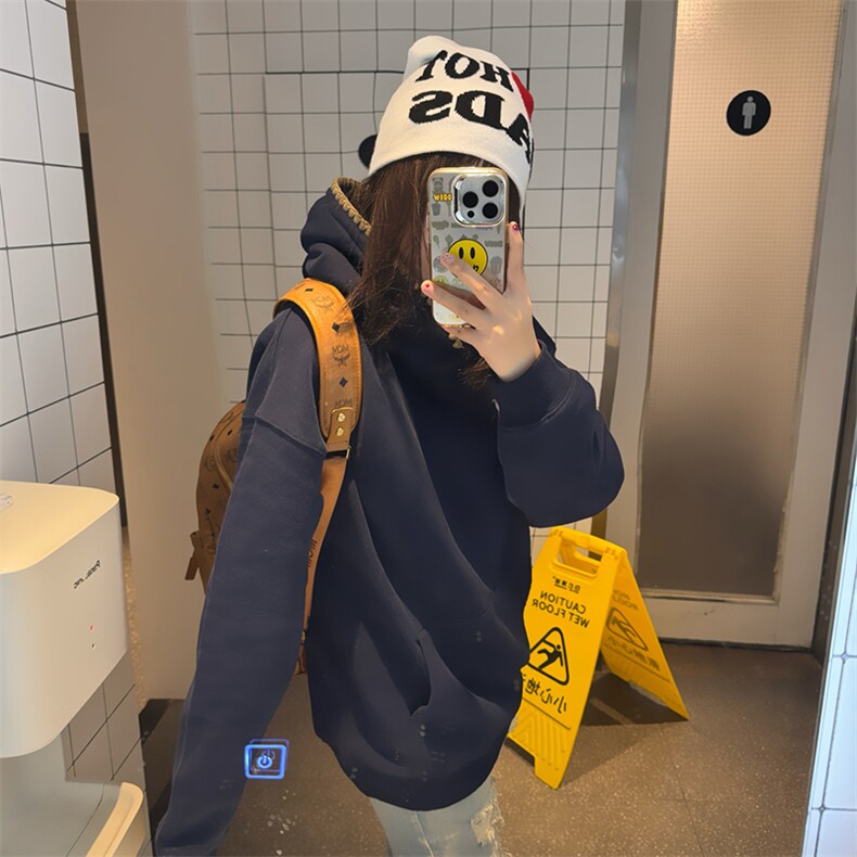 抖音得物高品质二开25秋冬美式重磅宽松纯色连帽贝壳刺绣卫衣W63,男装卫衣,电商A486