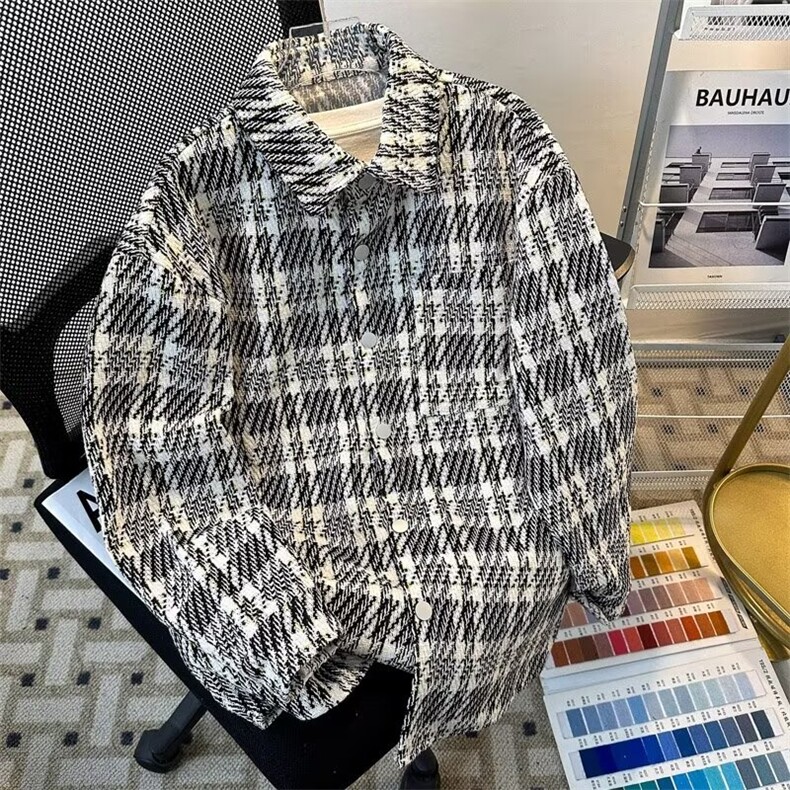 春秋季港风潮牌宽松痞帅男夹克上衣小香风格子衬衫外套LS551P49，男装夹克，星座1013-5