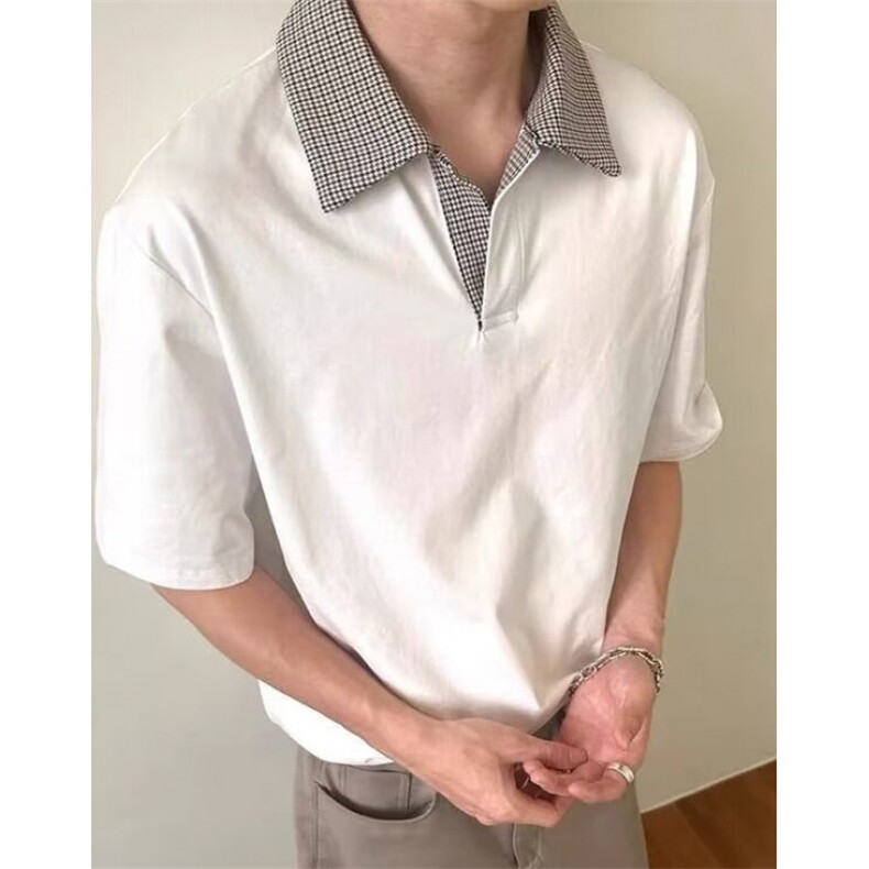 拼接短袖polo衫男女款夏季高级感痞帅翻领t恤正肩半袖PT65,男装T恤,星座1116A（原606A-3）