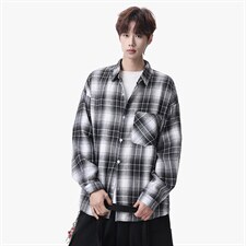 衬衫男春季新款港风宽松磨毛大码格子长袖衬衣CS606-特P28，男装衬衫，星座214-3