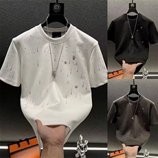 M411-P35流星雨烫钻男士T恤男款半袖圆领百搭潮流短袖情侣款，男装T恤，星座617A-1（原B318A）