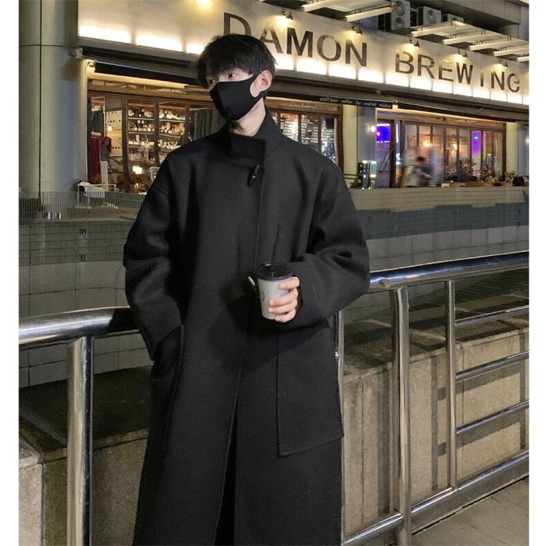 韩系牛角扣立领毛呢大衣男中长款秋冬英伦风衣外套812-F636-P128,男装风衣,星座812
