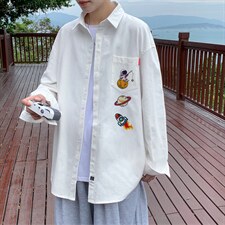 春季长袖衬衫男宽松港风衬衣男外套男CSCS277-P35，男装衬衫，电商B371
