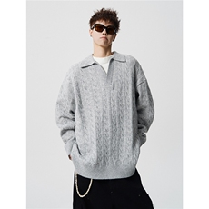 6XL-M韩版假两件翻领套头针织杉麻花长袖大码休闲毛衣MY1515P68，男装针织衫/毛衣，电商B238