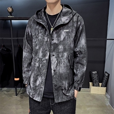 【】A003-HF9015-P125秋装新款扎染绣花连帽风衣木木1，男装风衣，电商A003