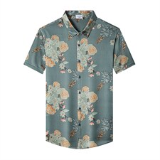 时尚印花衬衫男翻领上衣2023夏季中青年男士休闲潮流衬衣男装夏装，男装衬衫，电商B212（原钱塘6029）