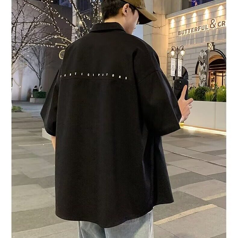 GENIOLAMODE高级感工装衬衫男士短袖夏季冰丝青少年港风宽松上衣,男装衬衫,星座1013