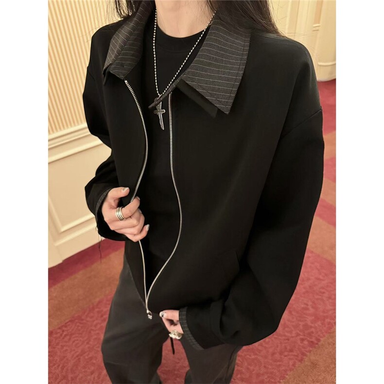 美式复古拼接假两件设计感小众高级感通勤夹克宽松百搭外套上衣女，男装夹克，星座302B-2