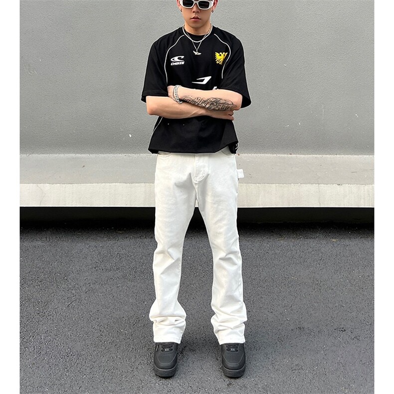美式直筒白色黑色牛仔裤男女垂感微喇叭裤SK965P34,男装牛仔裤,星座1112-1