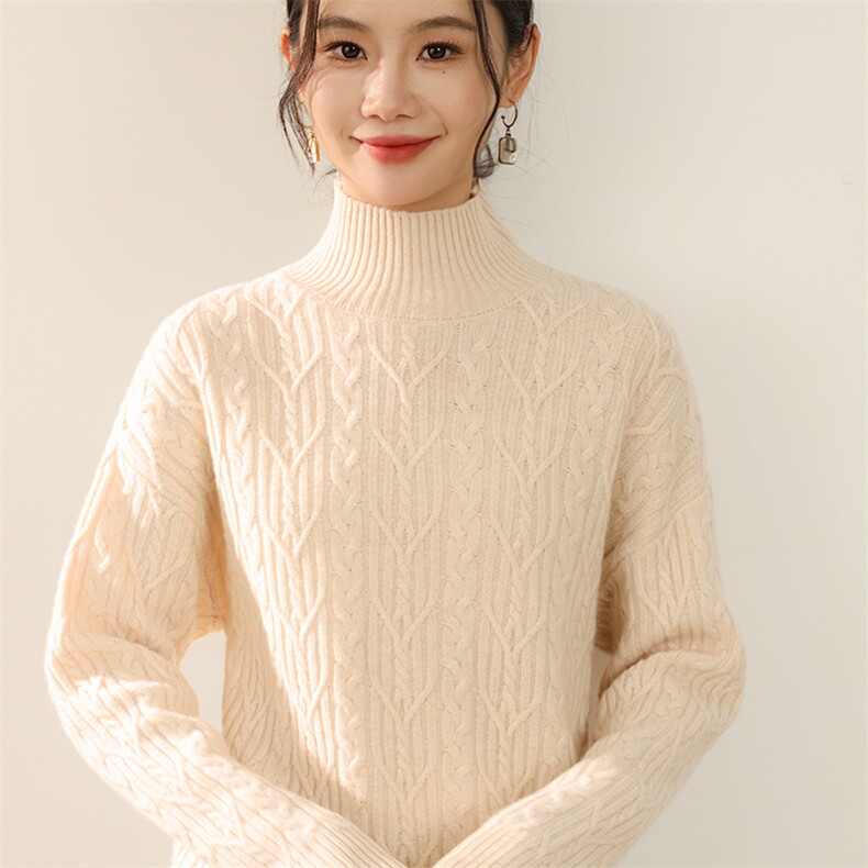 2025年秋季长袖时尚百搭通勤半高领羊毛衫,女装羊毛衫,奢优羊绒
