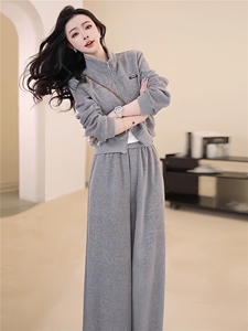高级感休闲运动套装女秋季新款时尚减龄拉链开衫卫衣阔腿裤两件套图片