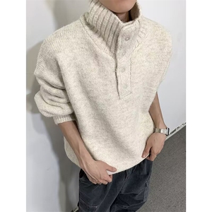 现货高级感纽扣针织衫外套男重磅800g老钱风半高领毛衣-A2329TP68图片