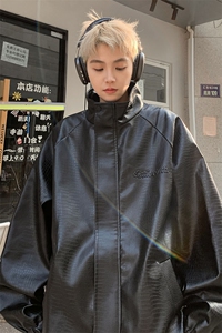 1港风美式钢印大码M-5XL鳄鱼纹皮衣情侣夹克外套男JK8749P90控128图片