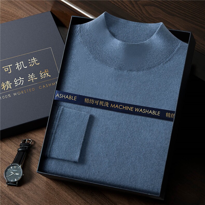 2025年秋季时尚都市套头常规款精纺可机洗18针半高长袖半高领,男装羊绒套衫,曼云男装羊绒