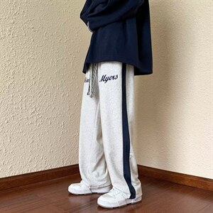 秋季潮嘻哈宽松阔腿运动长裤美式复古刺绣拼接休闲裤男 K4701-P32图片