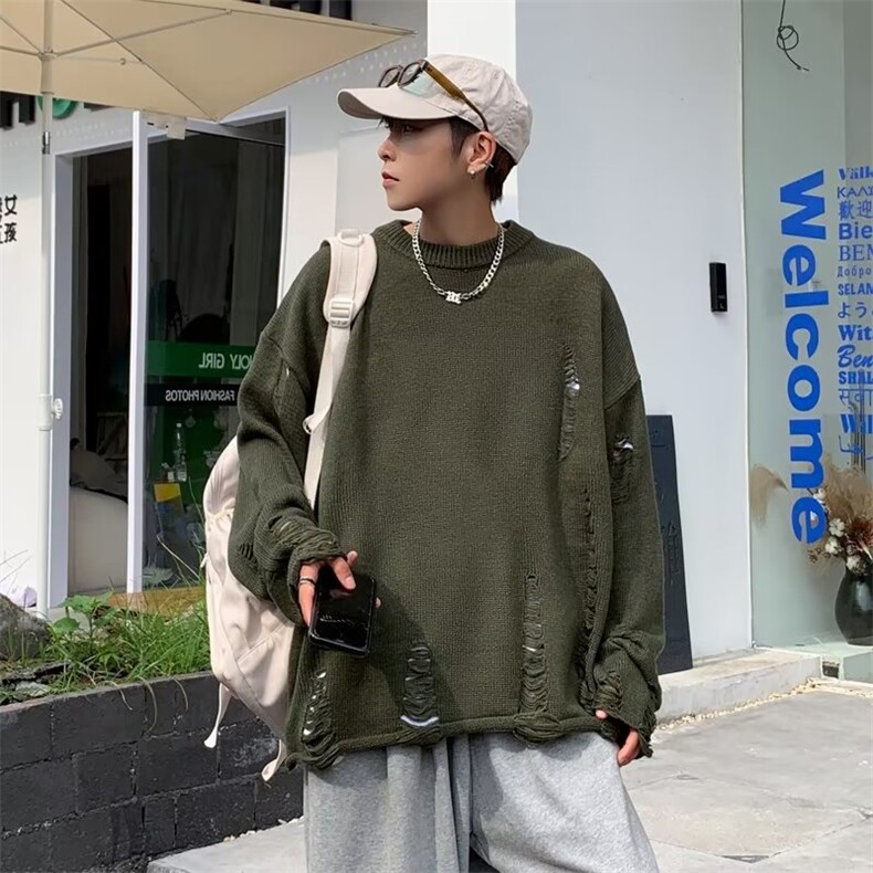 美式街头设计感圆领毛衣男慵懒风休闲针织衫M9968P40,男装针织衫/毛衣,星座1116-2