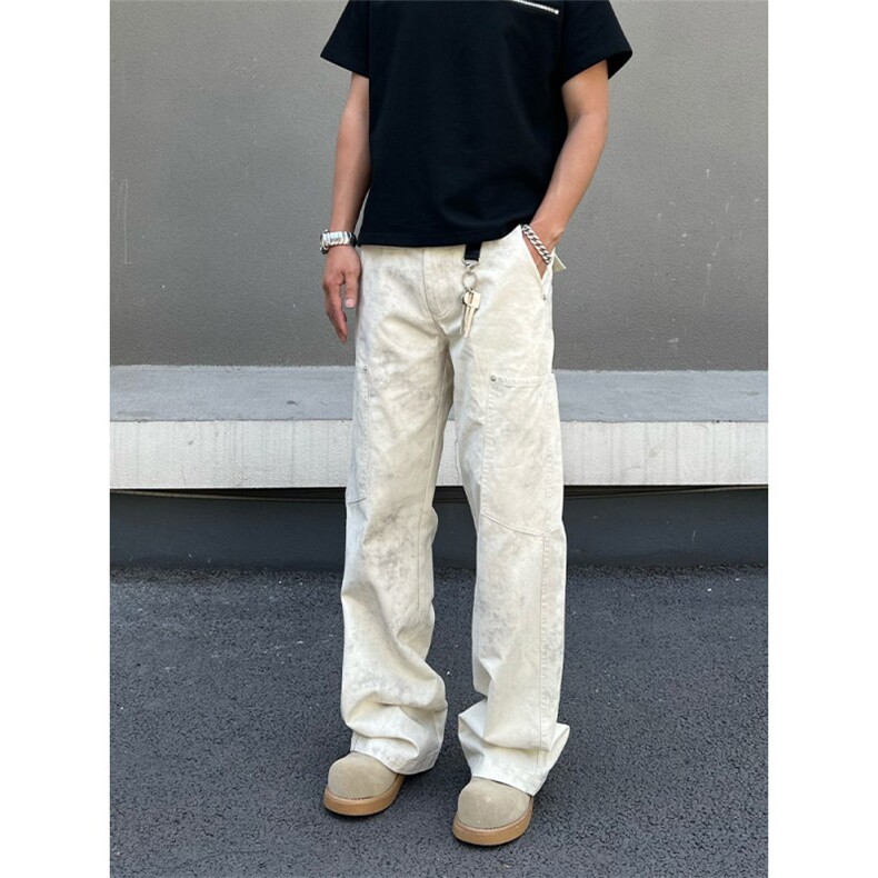 1506/QM11880/P58美式大理石暗纹工装裤显瘦堆积宽松休闲长裤,男装工装外套,星座1506