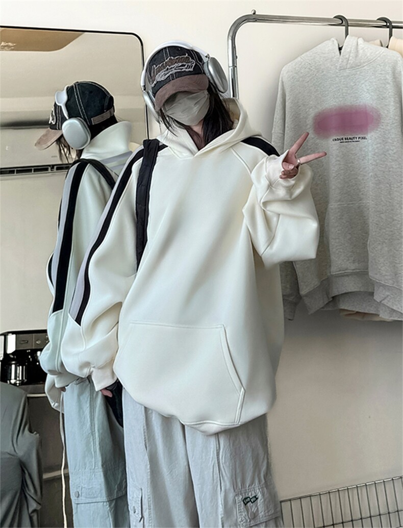 现货抖音得物二开支持退换360克拼接织带连帽卫衣外套FM18,男装卫衣,电商A486