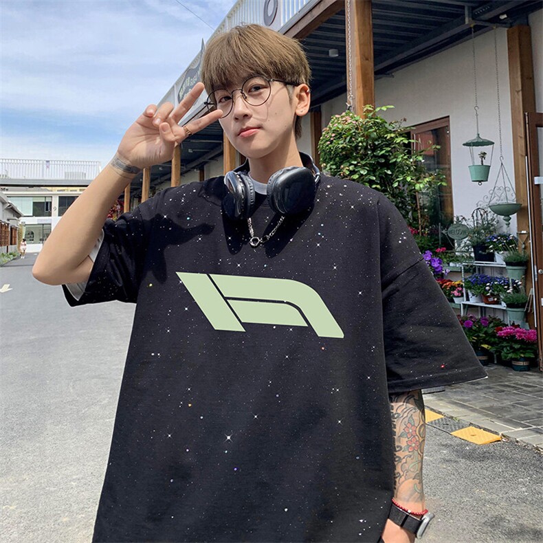 量大优供抖音视频支持得物配合二开美式满天星亮片短袖T恤MTX599,男装T恤,电商A486-1