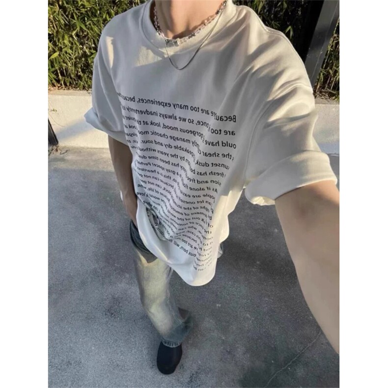 网图有货夏季美式街头泰戈尔诗歌字母短袖宽松t恤男女A544-P25，男装T恤，星座1505