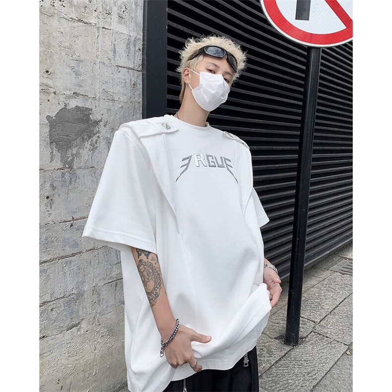 现货!25男士设计感肩章垫肩印花短袖T恤DX113-P78现货图片