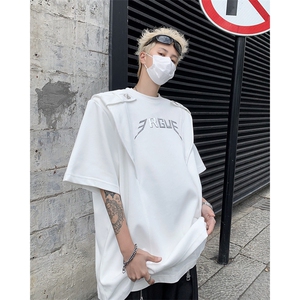 现货!25男士设计感肩章垫肩印花短袖T恤DX113-P78现货图片
