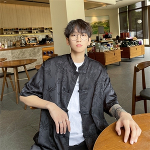 新中式男痞帅高级感衬衣潮盘扣复古短袖衬衫812-CY518-P50控68图片