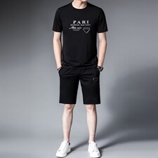 中年夏天新款冰丝短袖t恤速干短裤男士休闲运动套装时尚百搭男装，男装T恤，电商B212（原钱塘6029）
