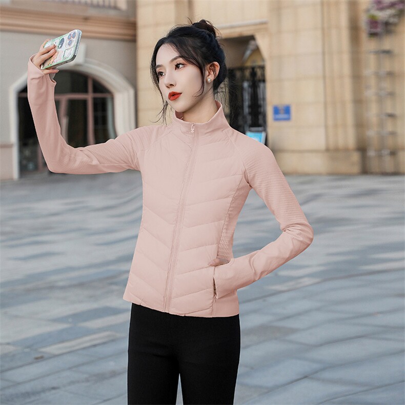 现货2024新款女冬季运动外套轻薄羽绒服长袖运动厚瑜伽服运动上衣,女装羽绒服,曼娅璐
