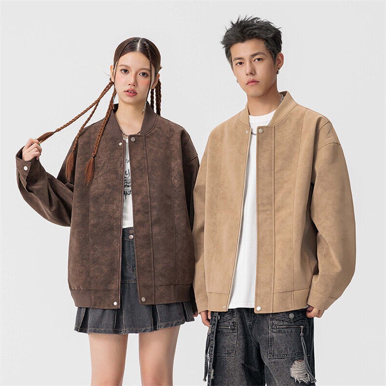 秋冬男士麂皮绒飞行夹克美式户外棒球领外套,男装夹克,星座1206-1（原A206-1）