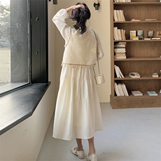 独特漂亮蕾丝马甲长袖连衣裙套装女2025春季新款名媛超好看两件套，女装套装/套裙，浙宝203