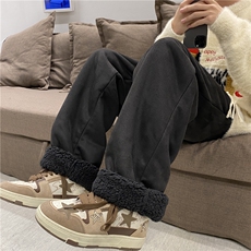 潮牌直筒加绒加厚休闲裤冬季百搭羊羔毛卫裤B315-K5425-P65控78，男装休闲裤，电商B315