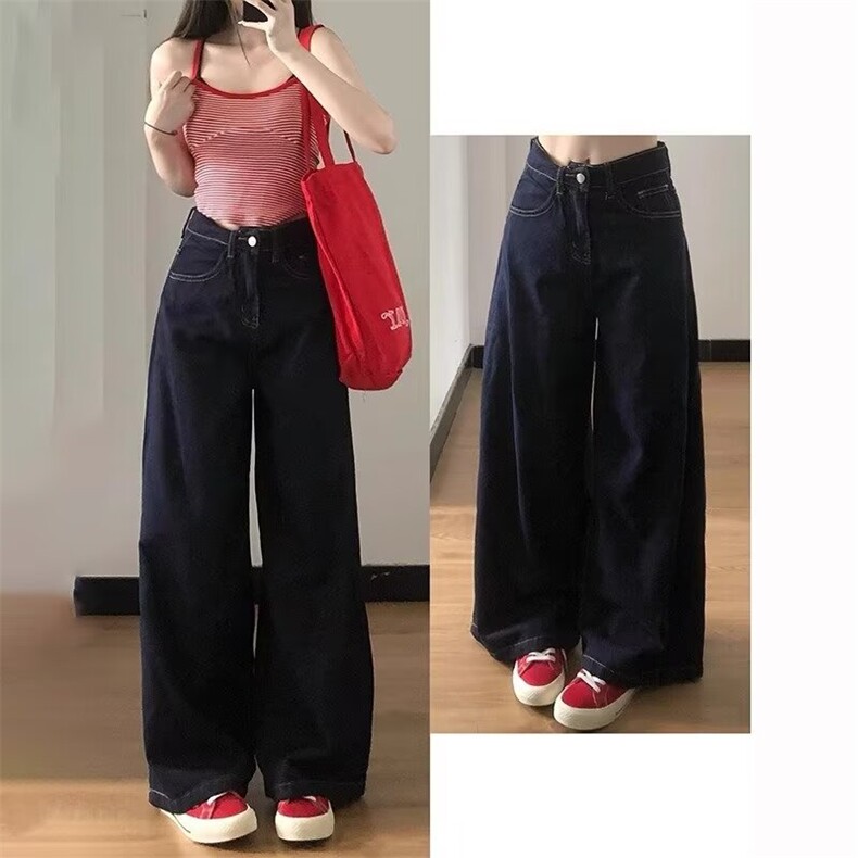 复古深蓝色加绒牛仔裤女秋冬遮胯显瘦宽松直筒裤子网图NF219J-P58,女装牛仔裤,星座302B-2