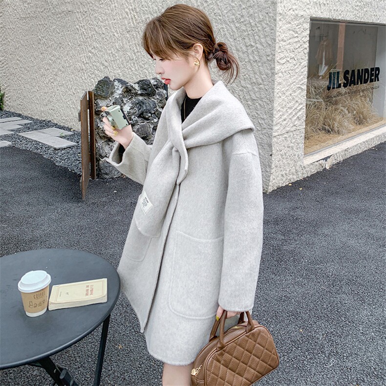 韩版设计感披肩双面羊绒大衣女2025年秋冬季新款显瘦加厚毛呢外套,女装双面呢大衣,半夏