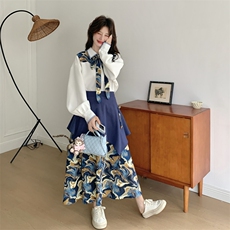 26春新款-新中式风晕染飘带半身裙两件套2616-P195K318，女装套装/套裙，2B190