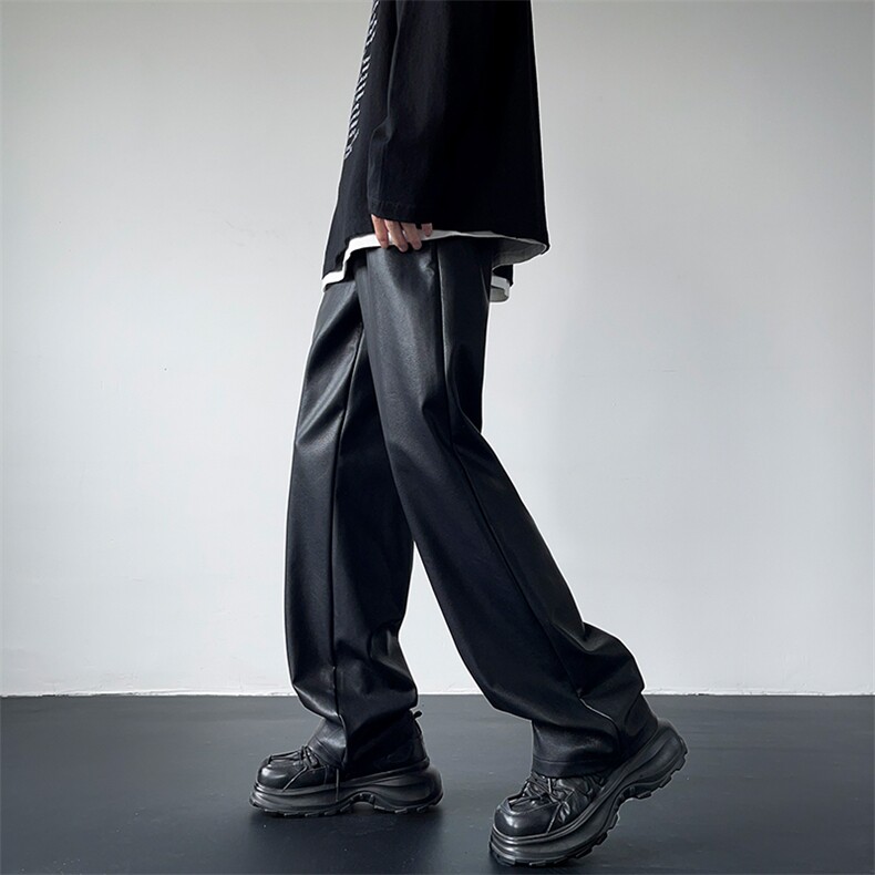 7直筒显瘦黑色PU皮皮裤宽松百搭阔腿裤男女XZ211-1-K2349-P65，男装皮裤，星座211-1