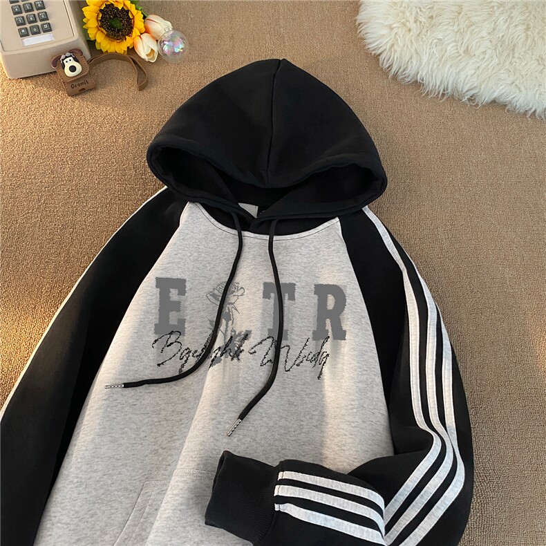 高品质！全棉重磅400克三条杠撞色印花连帽卫衣RH1215 p63控98图片