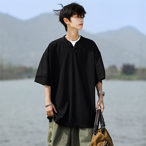 8XL-M短袖t恤男款夏季薄款垂感小V领七分袖加肥加大码DT005特P20图片