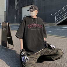 美式复古水洗短袖男夏季潮流字母印花T恤宽松版高街做旧T，男装T恤，电商C306-1