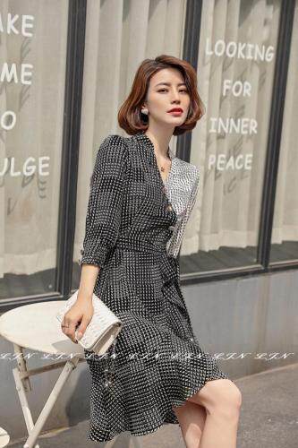 AB面收腰连衣裙，女装连衣裙，莲佳妮