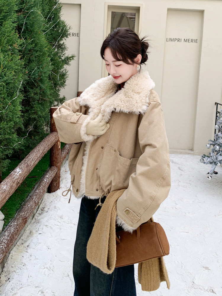 25冬季新款羊羔毛加绒加厚牛仔夹克外套2B138-805P220K330,女装短外套,2B138