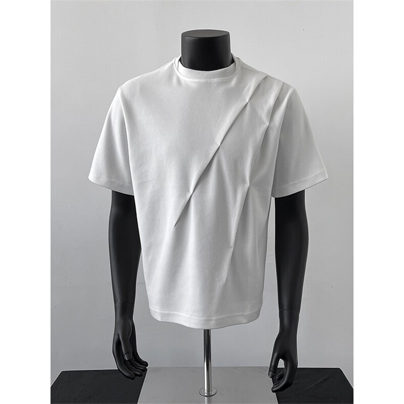 立体斜褶剪裁短袖男女夏宽松boxy版型百搭情侣半袖t恤T313/特P20，男装T恤，星座608A