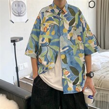 短袖衬衫春夏新款男港风潮流树叶衬衣C430P32，男装衬衫，星座1116-2