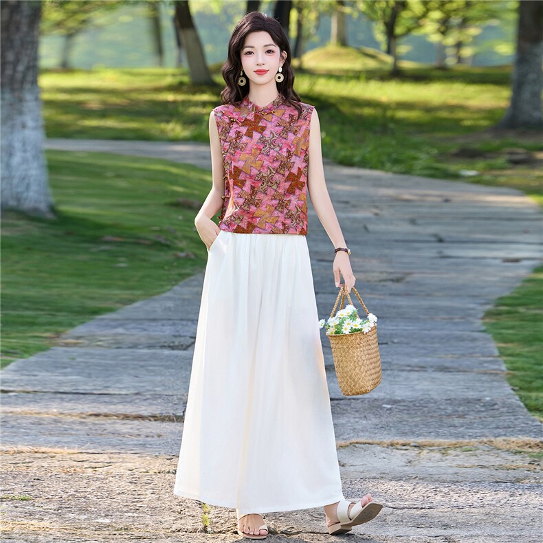现货2026年夏季新中式上衣麻料阔腿裤子，可分开卖,女装套装/套裙,艾仟回(原伊仟回)